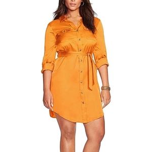 Lauren Ralph Lauren Woman LS Button Down Shirt Dress Orange Satin Size 12